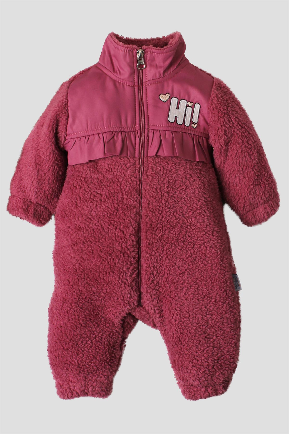 Peluş Fırfırlı Fermuarlı Kız Bebek Tulum Hi Yazılı 0-12 Ay